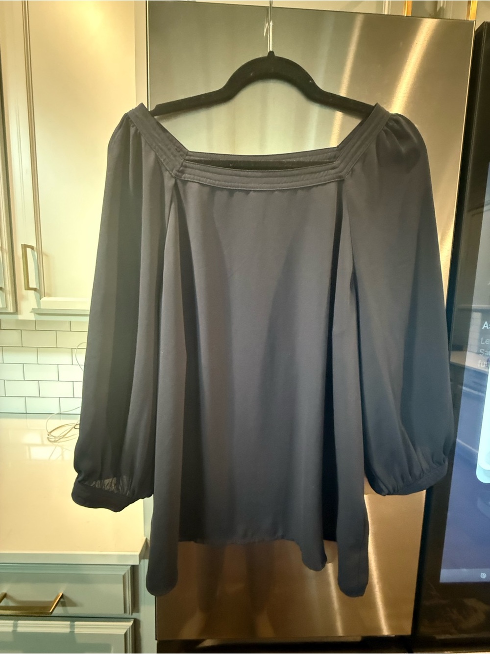 Off-Shoulder navy Peasant Blouse